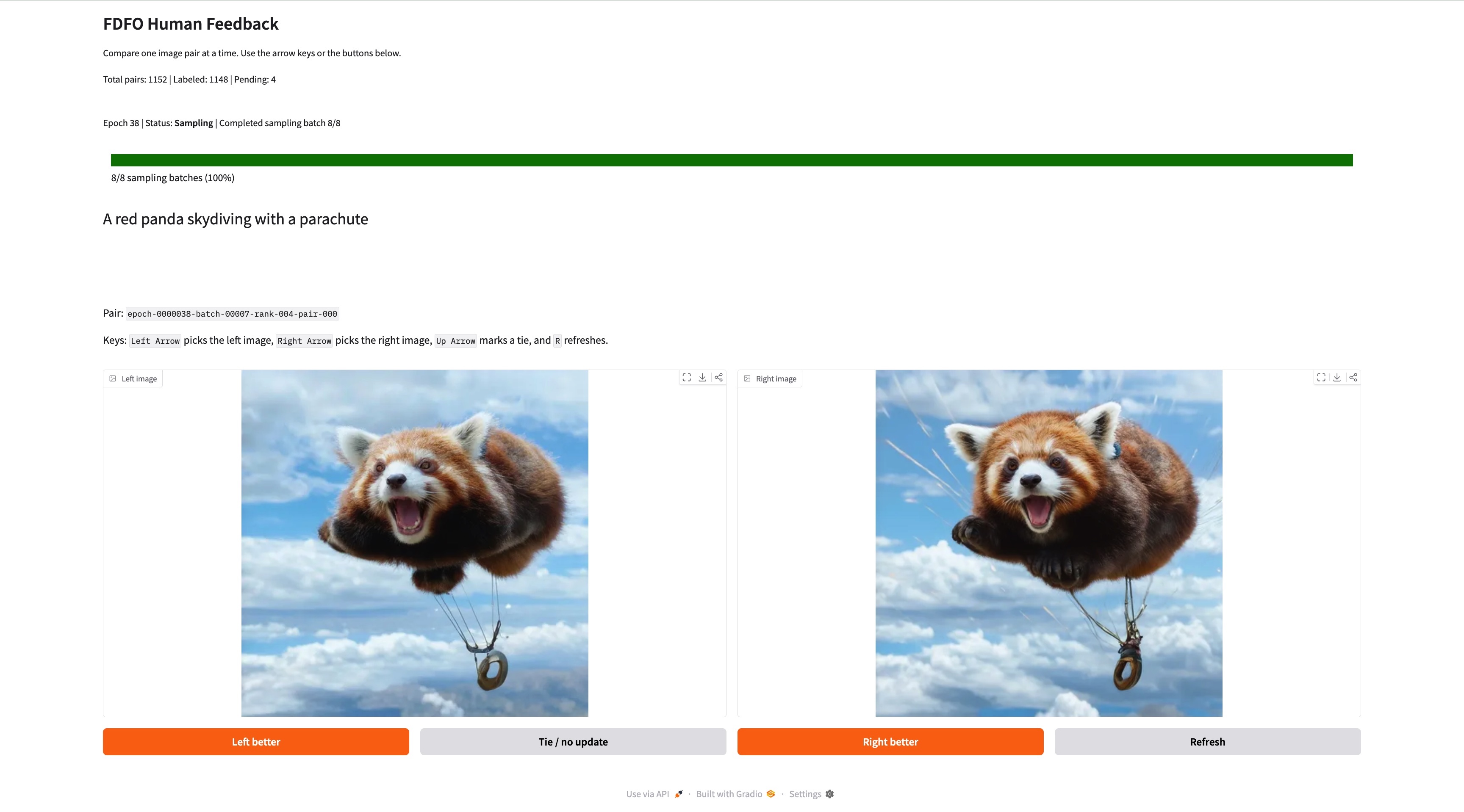 Screenshot of the FDFO human feedback interface