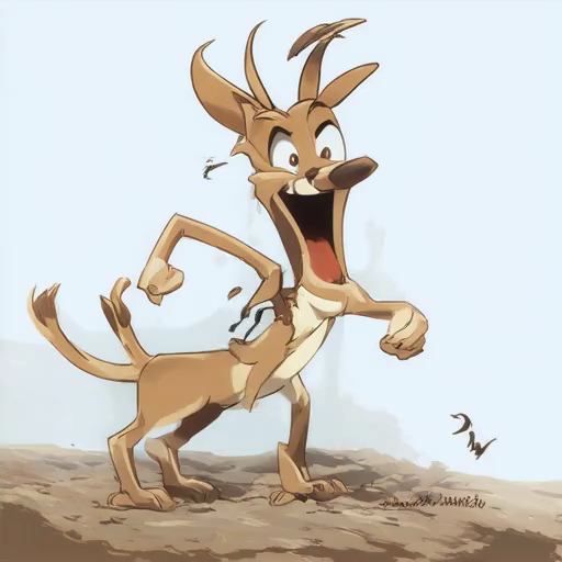 Base model sample without CFG: retired Wile E. Coyote having fun