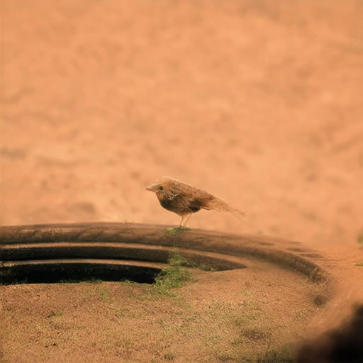 Base model sample without CFG: bird sitting in the rim of a tire
